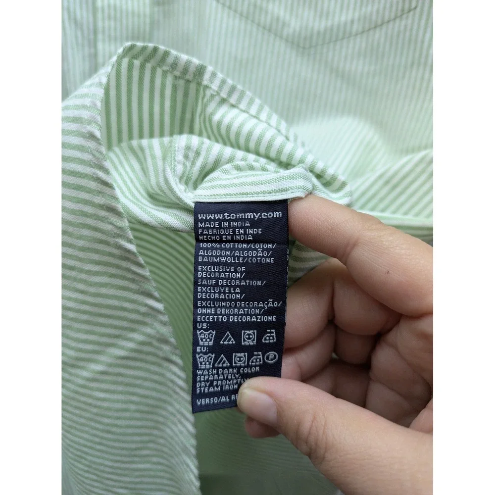 Tommy Hilfiger Short Sleeve Button Down Shirt‎ Mens XXL Green White Striped